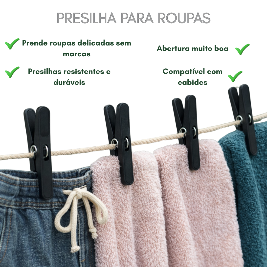 Kit Presilha/Prendedor Preto para Cabides