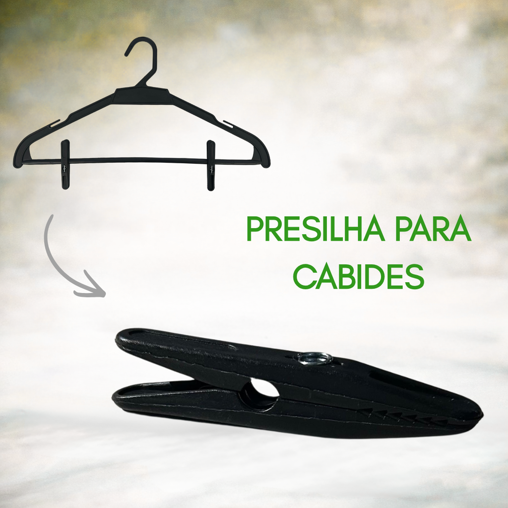 Kit Presilha/Prendedor Preto para Cabides