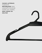 Cabide 42cm Organizador Adulto Robusto Preto Grande Firme Suporta até 5kg de Roupas